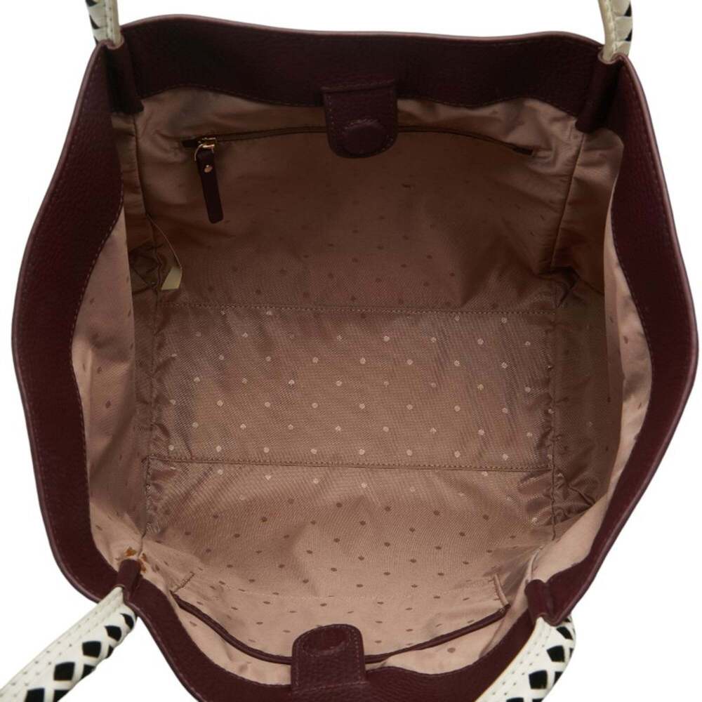 Kate Spade handbag tote bag in wine red, white, and black leather for women. - Picture 6 of 9